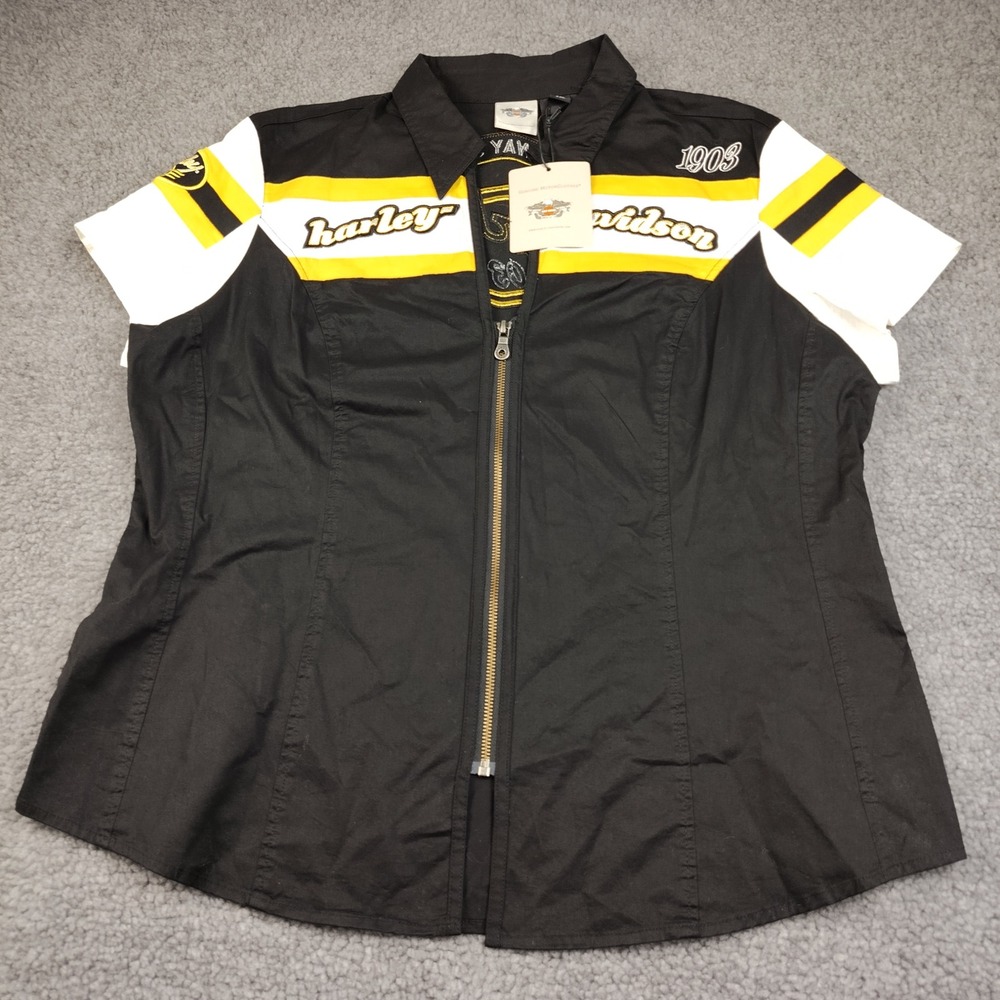 Harley-Davidson Zip Up Shirt Sz 2XL Womens Speedway Black White Yellow NWT